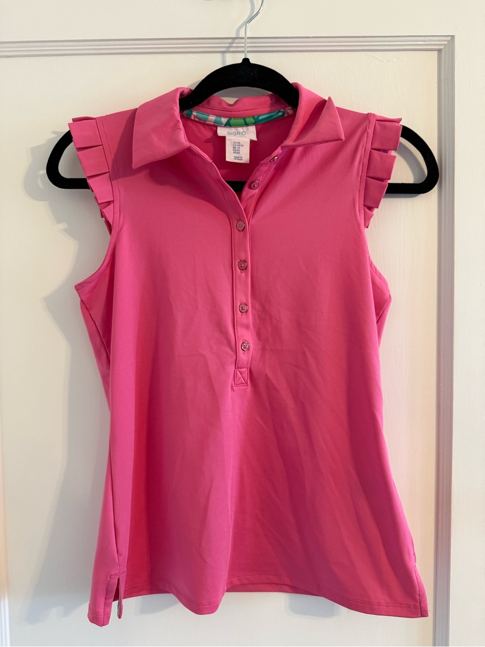 Sigrid Olsen Bright Pink Ruffle-Sleeve Polo Tank